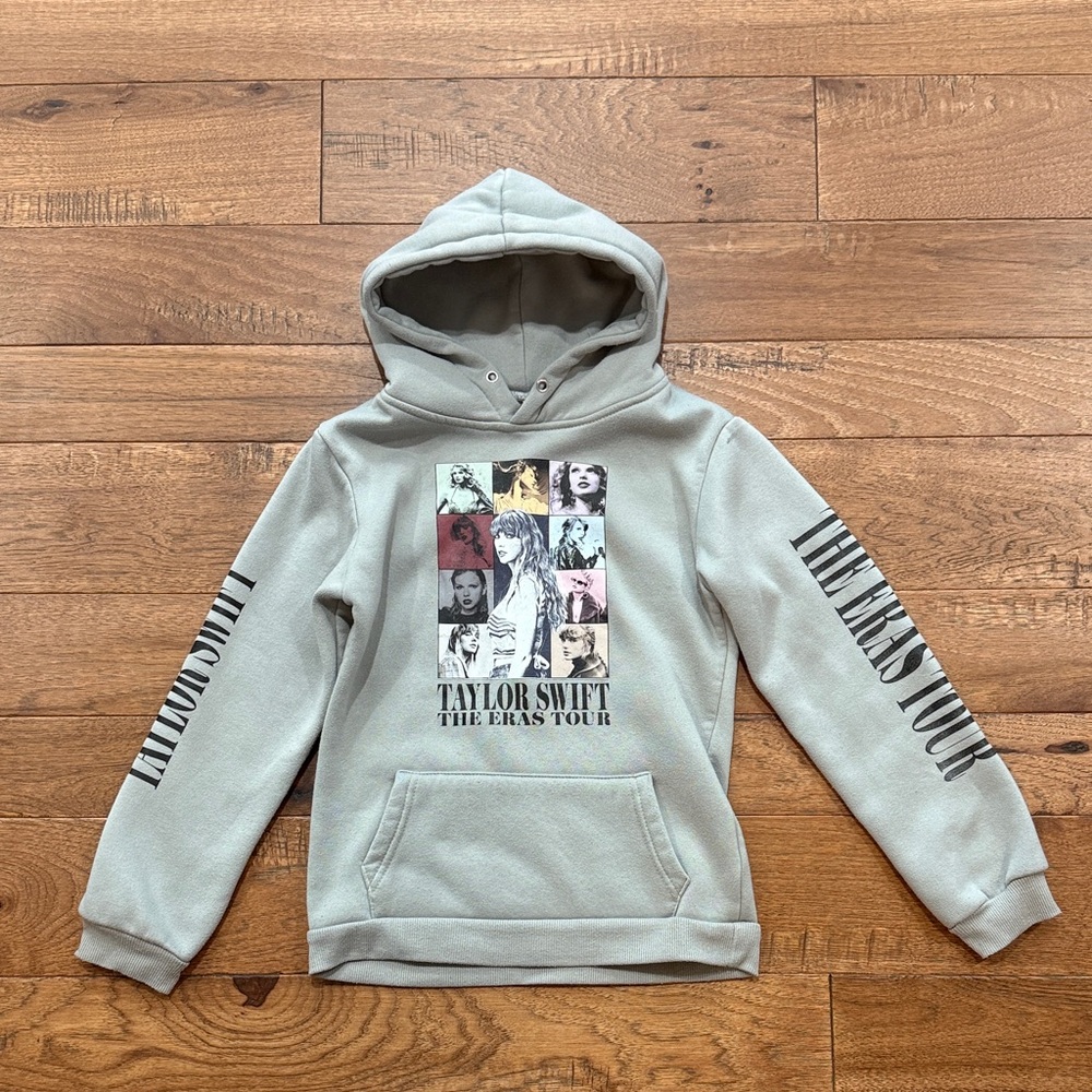 Girls Taylor Swift The Eras Tour Gray Hooded Graphic Sweatshirt - Size 130